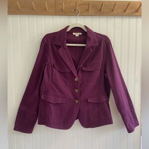 Coldwater Creek Knit Denim Classic Jacket Eggplant Purple Cotton Spandex 12